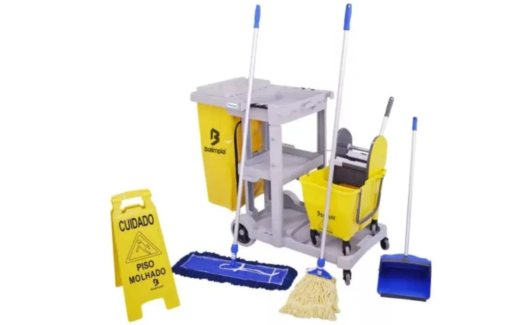 CARRO DE LIMPEZA COMPLETO PROFISSIONAL KIT 3 BRALIMPIA