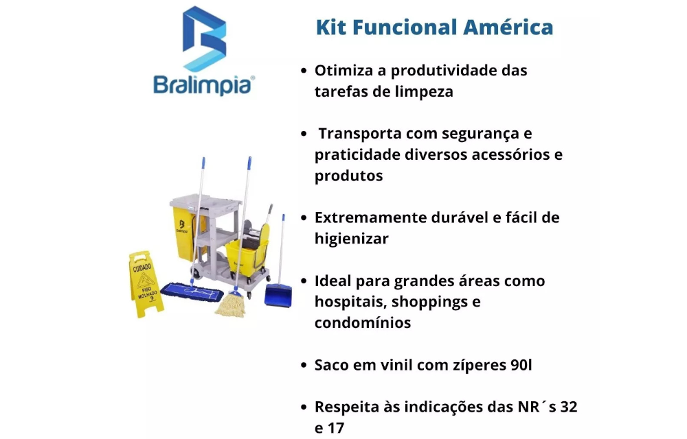 CARRO DE LIMPEZA COMPLETO PROFISSIONAL KIT 3 BRALIMPIA - Imagem 2