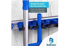 SUPORTE ORGANIZADOR RODOS E VASSOURAS P/ 4 ACESSÓRIOS AZUL