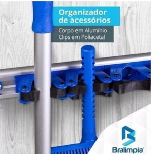 SUPORTE ORGANIZADOR RODOS E VASSOURAS P/ 4 ACESSÓRIOS AZUL